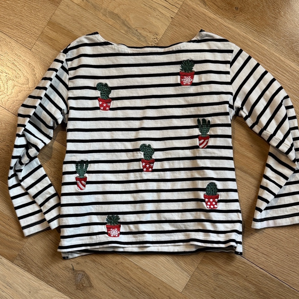 Crewcuts Black and White Striped Kids Tee with Holiday Cactus Pots